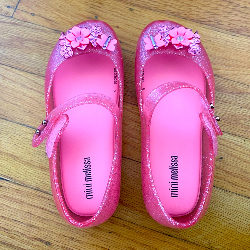 New Mini Melissa, Pink Clear Glitter Jelly Shoes, Toddler Size 10